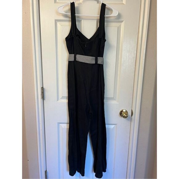 Reformation Linen V-Neck Sleeveless Belted Black Jumpsuit Women's Size 4 - Picture 6 of 9